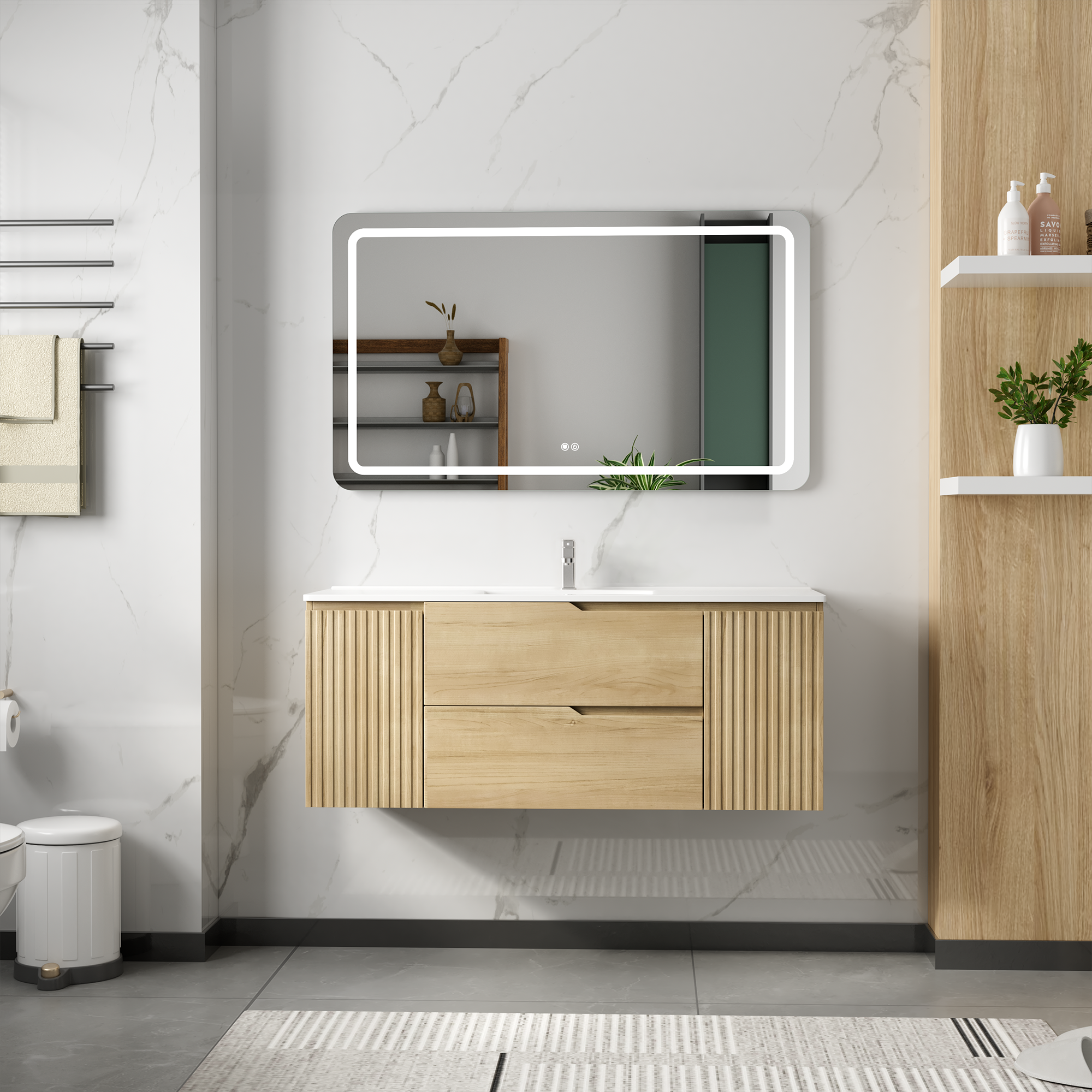 Baderomspakke 120 cm | LED-speil med antidugg og dimmer | Milan Baderomspakke 120 cm | LED-speil med antidugg og dimmer | Milan