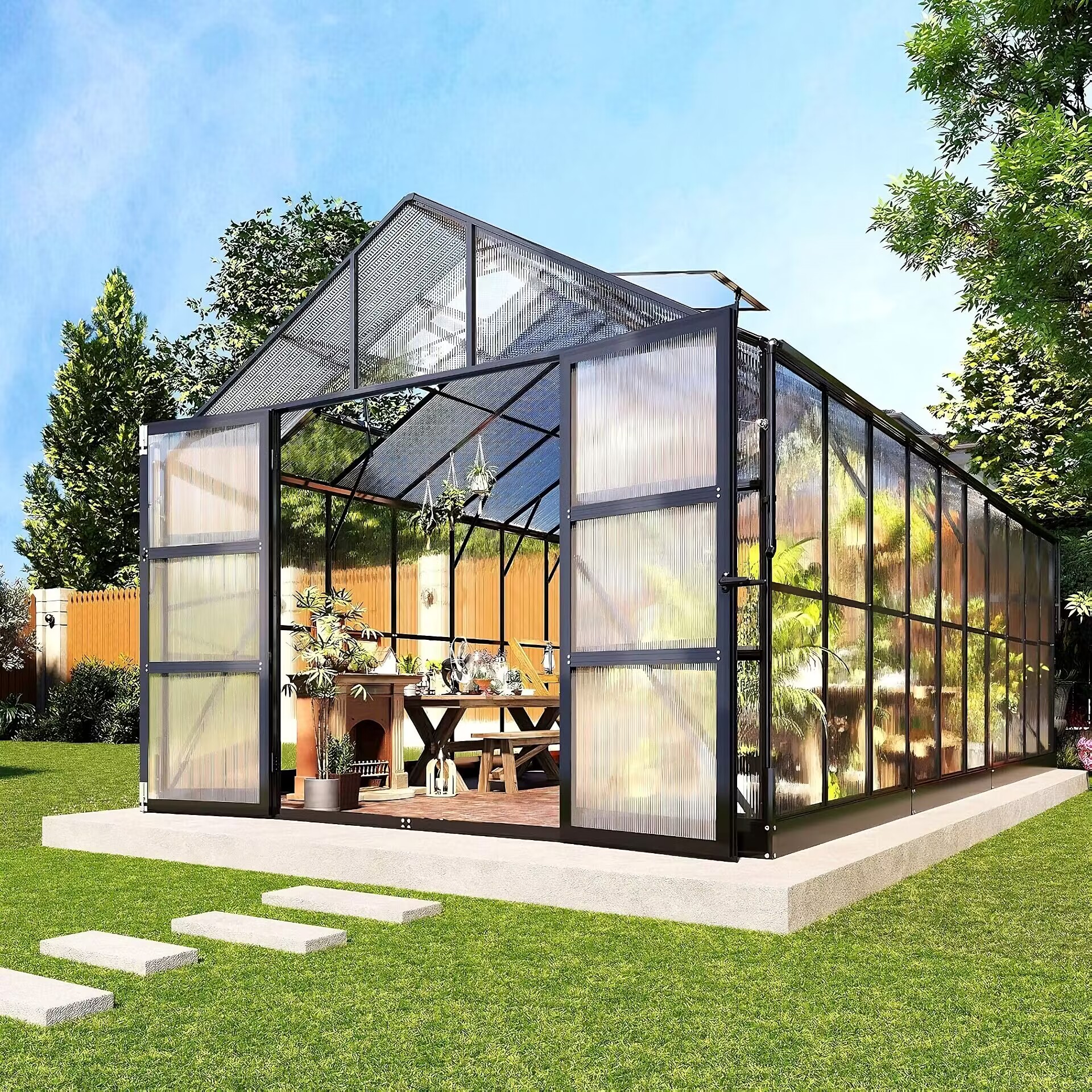 Drivhus 18m� Premium | Ekstra h�y dyrkingsh�yde | 6mm kanalplast | Svart