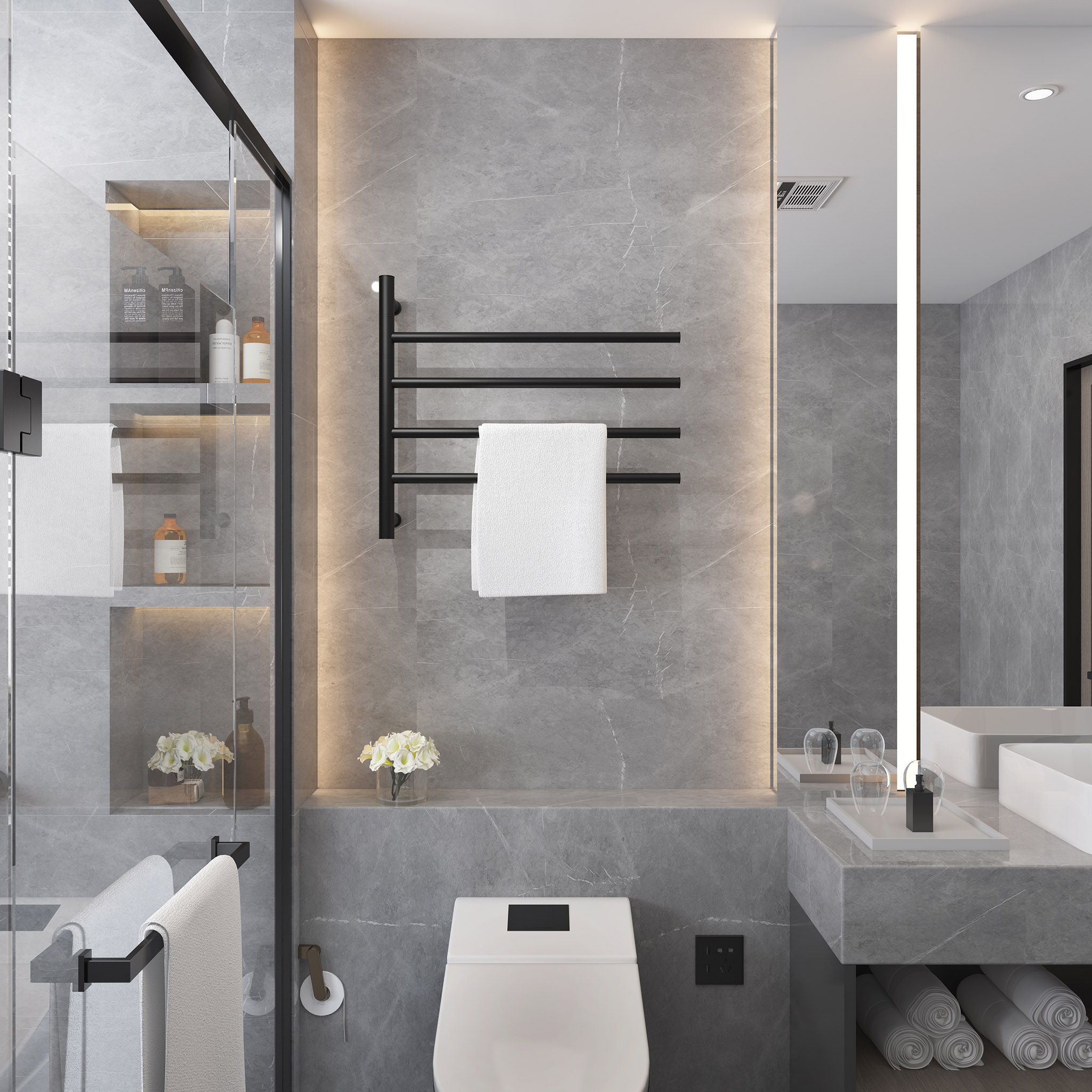 Stor elektrisk hndklestang 63x55x12,5cm | 9007 | Svart