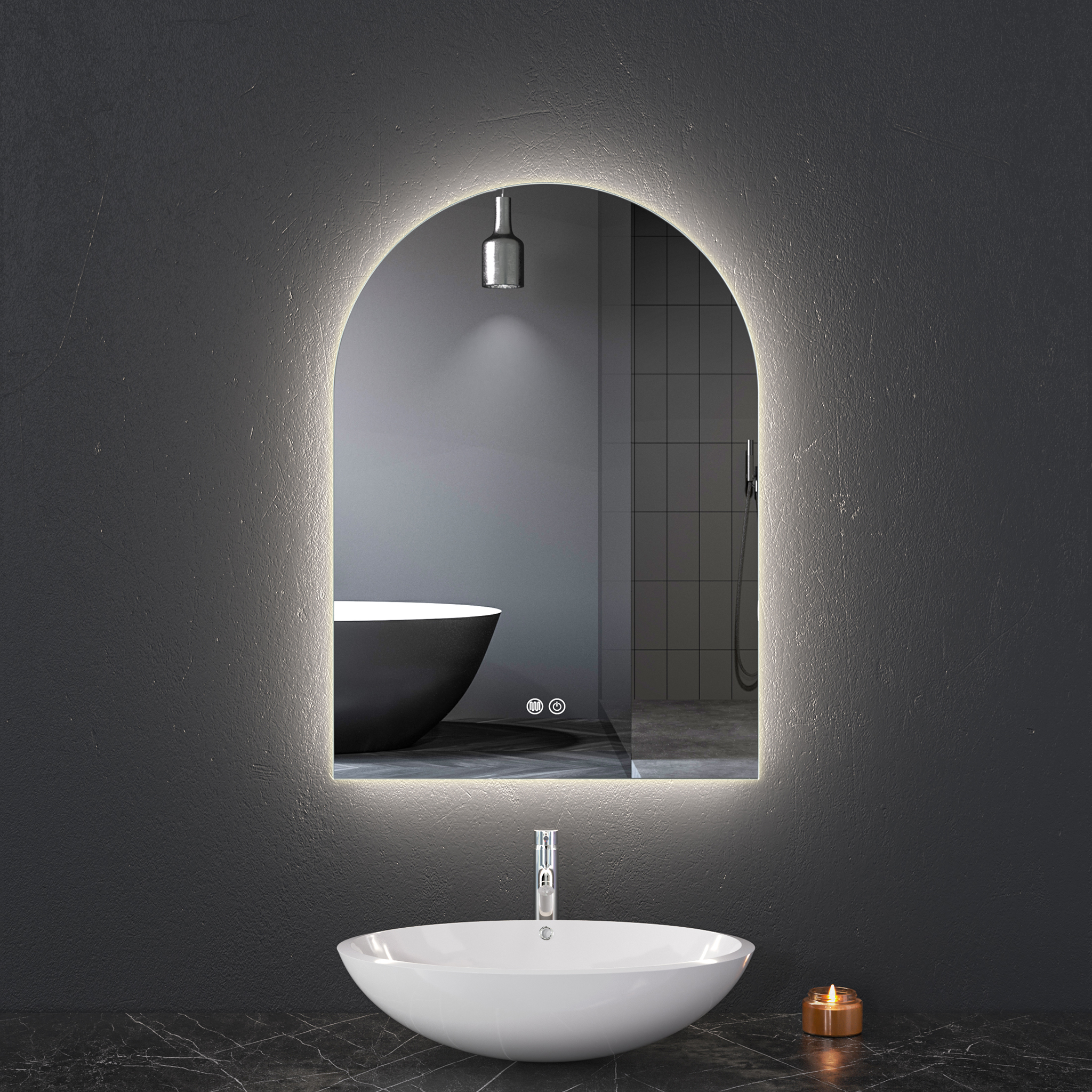 Baderomsspeil med LED-belysning | Dimmer og antidugg | ADRIENNE