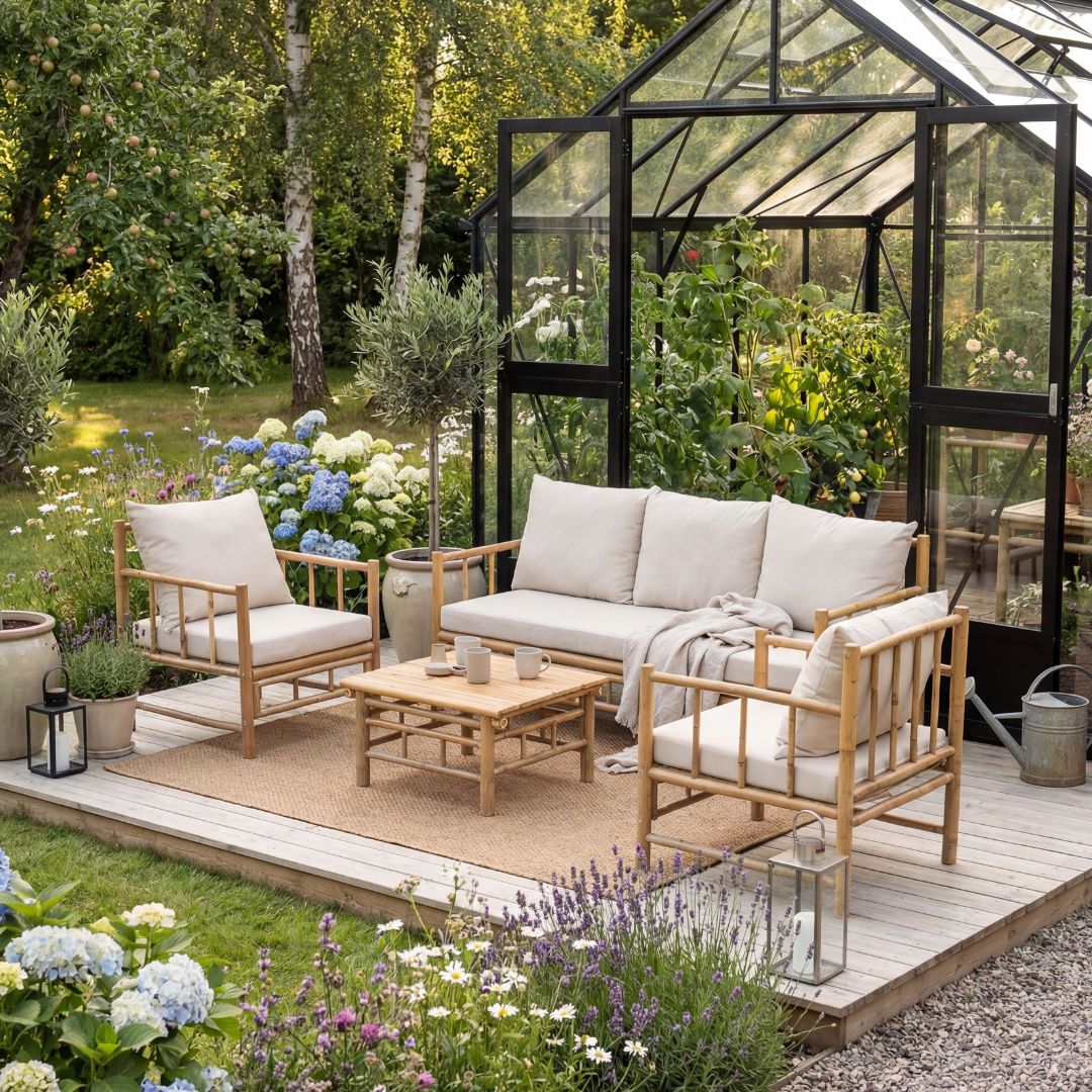 Loungegruppe / sofagruppe i bambus | Puter med avtakbart trekk | Lov�n