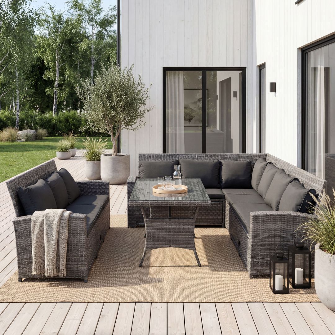 Sofagruppe utem�bler | Innebygd oppbevaring | Gr� kunstrotting | Sann�s