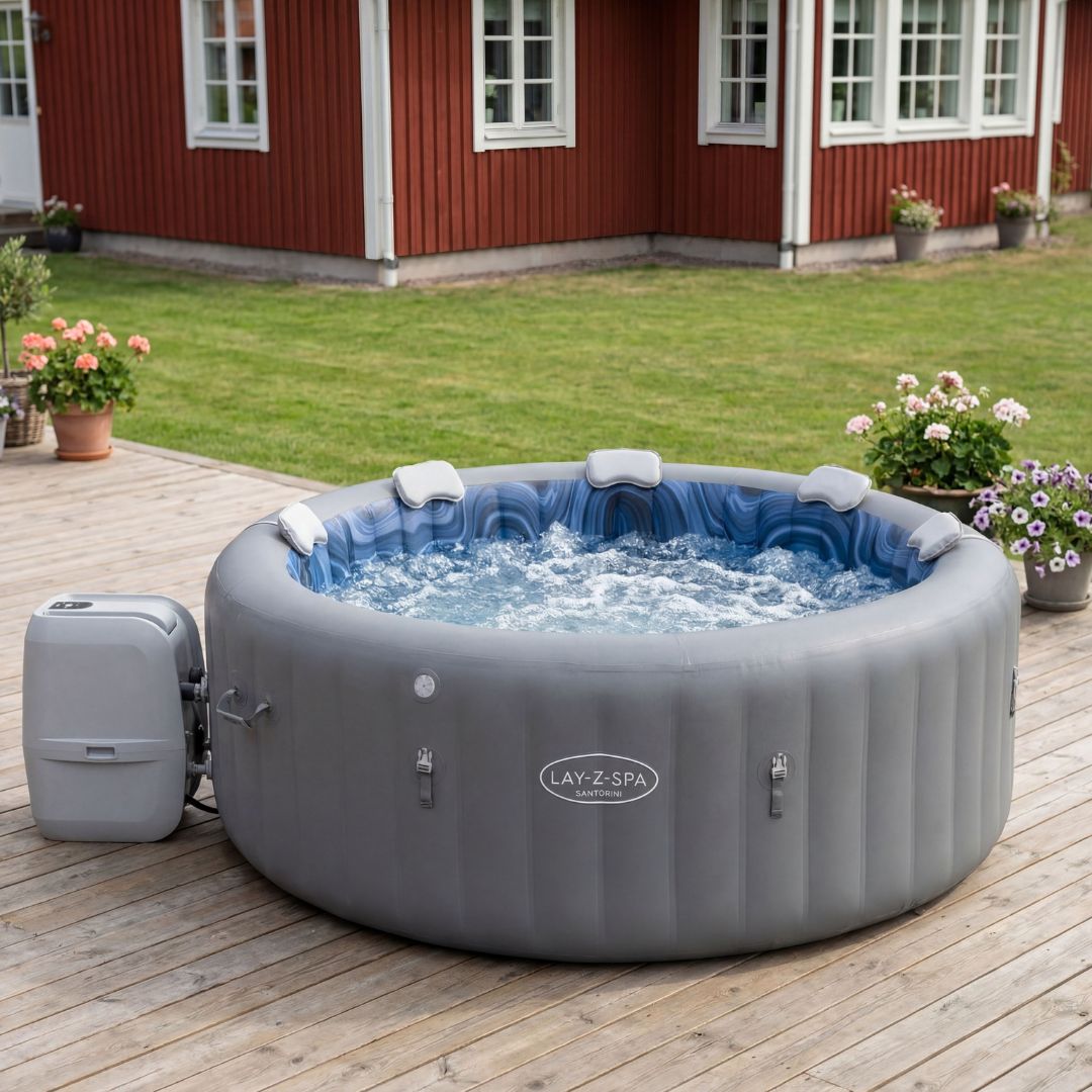 Oppbl�sbart spabad 7 personer | 216 � 80 cm | Lay-Z-Spa Santorini Smart HydroJet Pro | Bestway 6001T