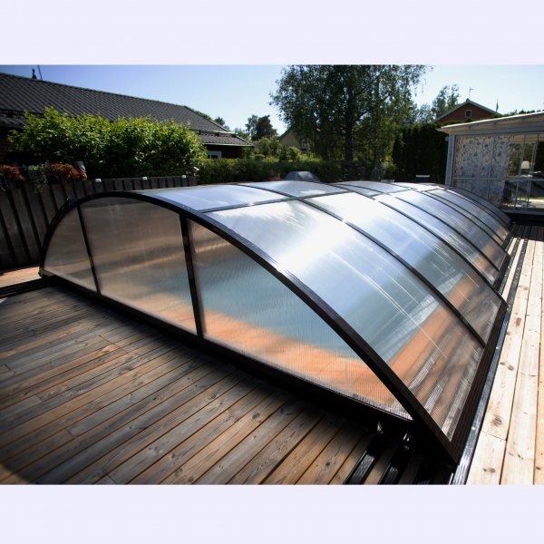 Bassengtak 4x8m med sidod�rr | Solid polykarbonat 4mm | Svart