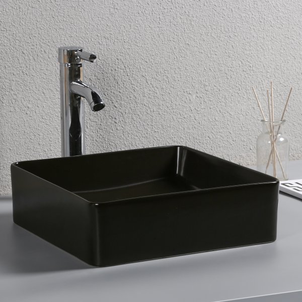 Kvadratiskt servant 37cm | Overmontert | Matt sort overflate Kvadratiskt servant 37cm | Overmontert | Matt sort overflate