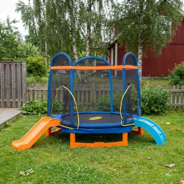 Trampoline 220 cm | Sekskantet, 36 fj�rer, maks 100 kg, sikkerhetsnett PE