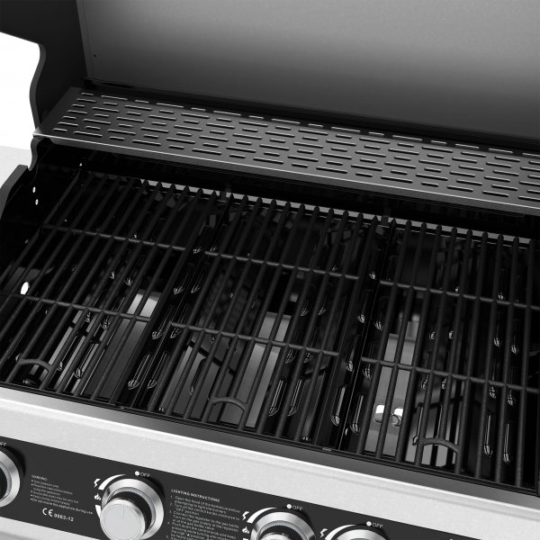 Gasgrill 14,5 kW - 4 rustfrie brennere + 1 sidebrenner - St. Louis