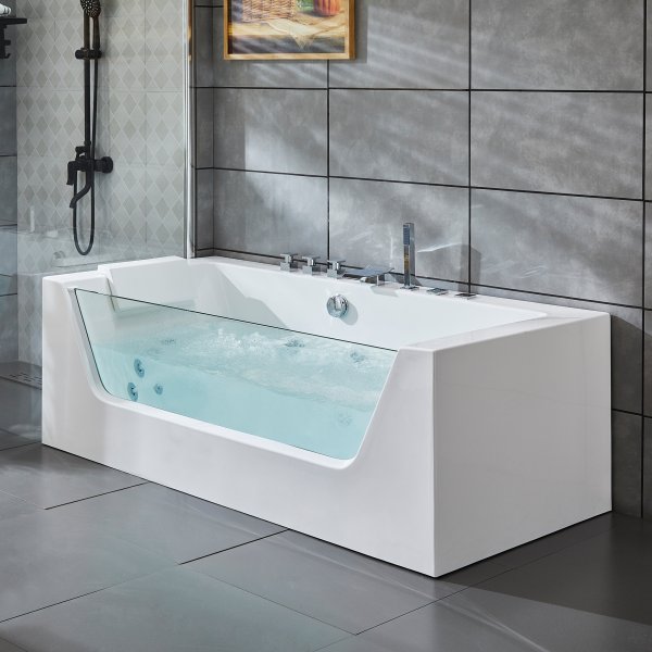 Boblebadekar med glassfront 170x80 cm | Ergonomisk nakkest�tte | BK-019