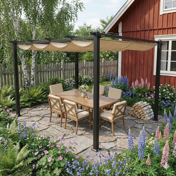 Pergola i aluminium 300x400 cm | Justerbart solskjerming, mørkgrå, uteplass og hage Pergola i aluminium 300x400 cm | Justerbart solskjerming, mørkgrå, uteplass og hage