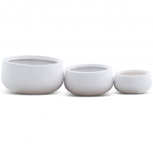 Fiberarmerte utendrs blomsterpotter - Hvit - 3-pakning