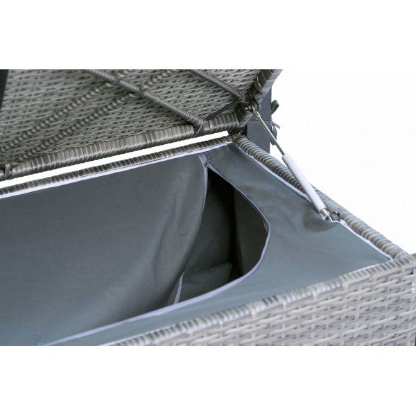 Hagebenk med oppbevaring | 165 cm | Kunstrotting grå | Puter inkludert | Boxvik Hagebenk med oppbevaring | 165 cm | Kunstrotting grå | Puter inkludert | Boxvik