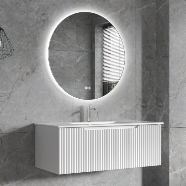 Baderomspakke | Kommode 101cm | Rundt LED-speil | Tuba - Hvit Baderomspakke | Kommode 101cm | Rundt LED-speil | Tuba - Hvit