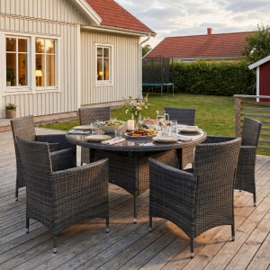 Rund utend�rs spisegruppe | 6 stoler | Gr� | Lyfco Tyl�sand