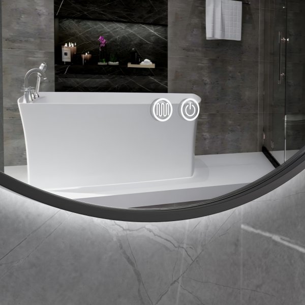 Rund baderomsspeil 80 cm | Svart ram | LED-belysning | Anti-fog og touch-styring Rund baderomsspeil 80 cm | Svart ram | LED-belysning | Anti-fog og touch-styring