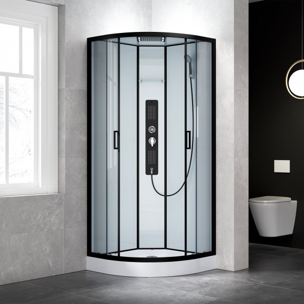 Komplett dusjkabinett - Flere spraymoduser - Regndusj - Sort profil Komplett dusjkabinett - Flere spraymoduser - Regndusj - Sort profil