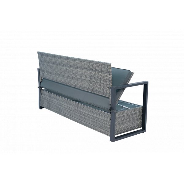 Hagebenk med oppbevaring | 165 cm | Kunstrotting grå | Puter inkludert | Boxvik Hagebenk med oppbevaring | 165 cm | Kunstrotting grå | Puter inkludert | Boxvik