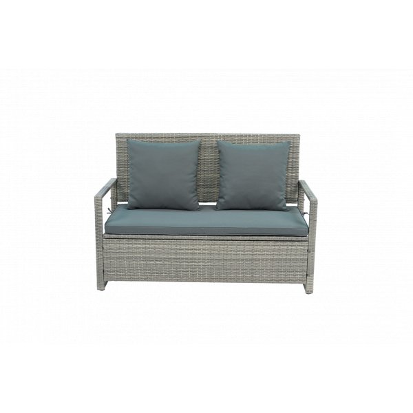 Hagebenk med oppbevaring | 129 cm | Kunstrotting grå | Puter inkludert | Boxvik Hagebenk med oppbevaring | 129 cm | Kunstrotting grå | Puter inkludert | Boxvik