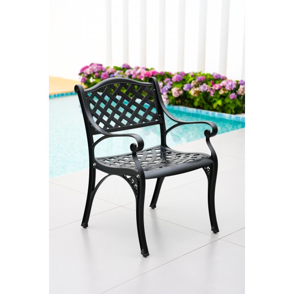 Rund hagemøbelgruppe i aluminium | Ø130 cm | 6 stoler | Svart Rund hagemøbelgruppe i aluminium | Ø130 cm | 6 stoler | Svart