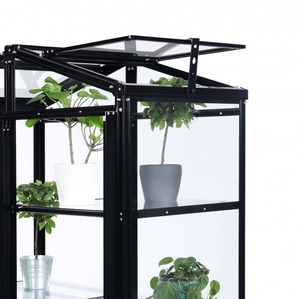 Høyt minidrivhus med V-tak | 4 mm sikkerhetsglass | Svart Høyt minidrivhus med V-tak | 4 mm sikkerhetsglass | Svart