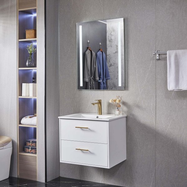 Baderomsmøbel | 60cm | LED speil | Blandebatteri og beslag i messing Baderomsmøbel | 60cm | LED speil | Blandebatteri og beslag i messing