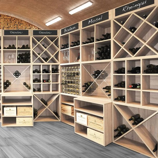 Vinhylle i tre | Rutnettdesign for 24 Flasker | 60x60x30 cm | Naturlig Furu