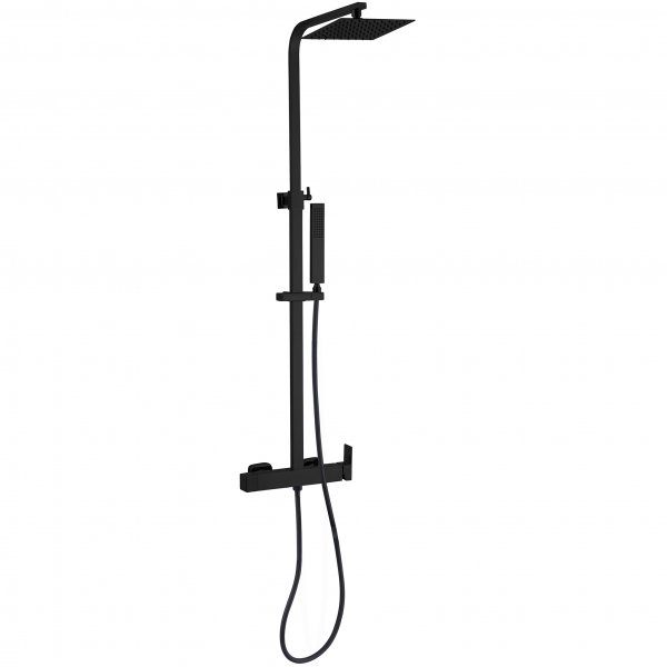 Komplett takdusjsett med hånddusj i kantet design | Svart Komplett takdusjsett med hånddusj i kantet design | Svart