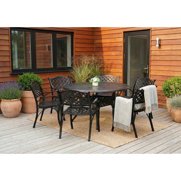 Rund hagemøbelgruppe i aluminium | Ø130 cm | 6 stoler | Svart Rund hagemøbelgruppe i aluminium | Ø130 cm | 6 stoler | Svart