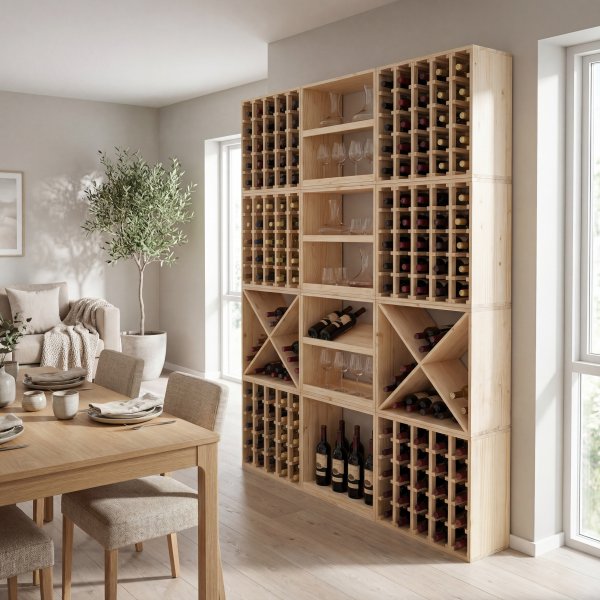 Vinboks i tre | Vinstand for 24 flasker | Naturlig furu | Stabil og modulær vinlagring Vinboks i tre | Vinstand for 24 flasker | Naturlig furu | Stabil og modulær vinlagring