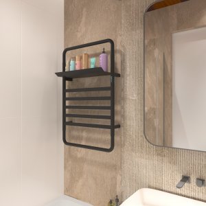 Svart elektrisk h�ndklet�rker med timer og hylle 60 x 90 cm | Stilrent design
