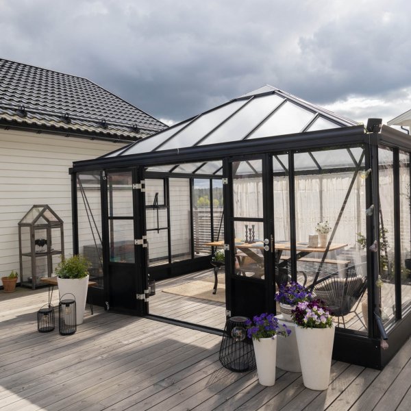 Orangeri og vinterhage 19,2m² | Firkantet premium drivhus Orangeri og vinterhage 19,2m² | Firkantet premium drivhus