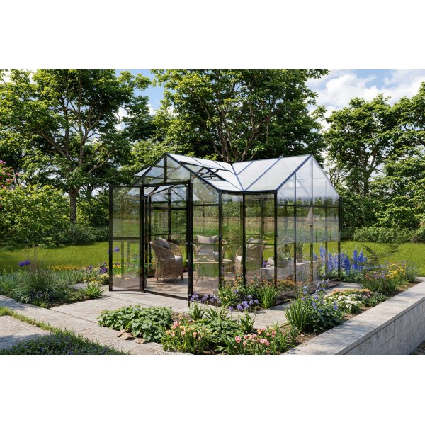 T-formet drivhus 11,6 m� | 4 mm sikkerhetsglass