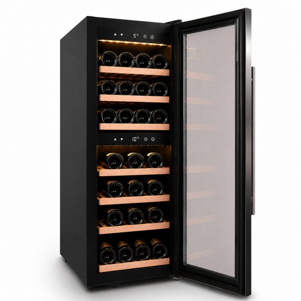 Vinkj�ler for 38 flasker | 110 liter | Dobbel temperatursone med glassd�r & touchkontroll