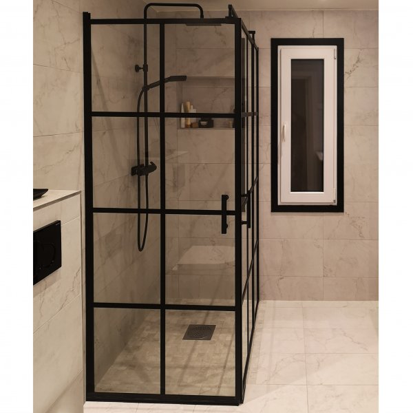 Dusjhjørne med sorte profiler | 6 mm sikkerhetsglass Dusjhjørne med sorte profiler | 6 mm sikkerhetsglass