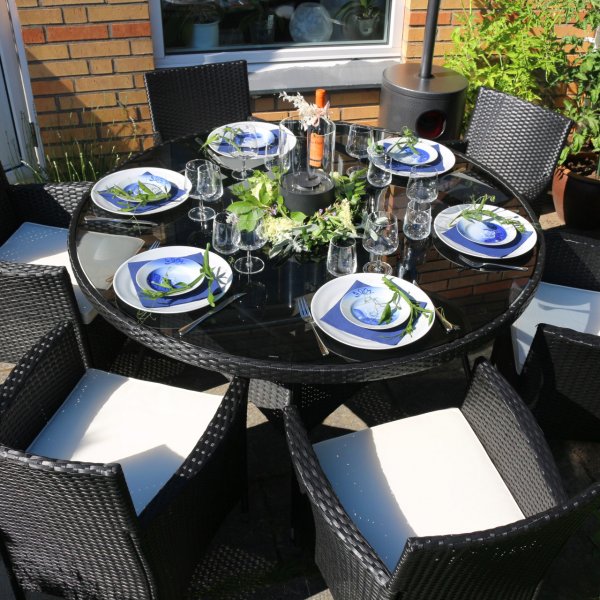 Rund utendrs spisegruppe | 6 stoler | Puter inkludert | Lyfco Tylesand