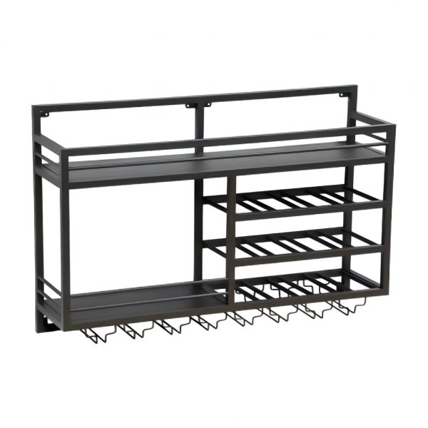 Vegghengt vinhylle | Vin- og glassoppbevaring | �pen venstre | 99 � 25 � 65 cm | Obsidian