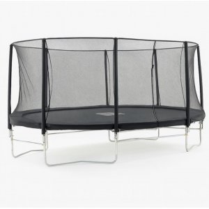 Stor oval trampoline | 3,05 � 4,88 m | Sikkerhetsnett | Stabil st�lramme | Svart