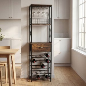 Svart vinreol i metall | 40x30x148 cm | Stilren og holdbar oppbevaring for vinflasker