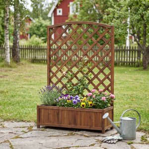 Plantekasse med espalier i tre | 80 × 30 × 120 cm | For klatreplanter | Brun Plantekasse med espalier i tre | 80 × 30 × 120 cm | For klatreplanter | Brun