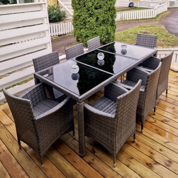 Utendørs spisegruppe med 8 stoler | Puter inkludert | Grå | Lyfco Lysekil Utendørs spisegruppe med 8 stoler | Puter inkludert | Grå | Lyfco Lysekil