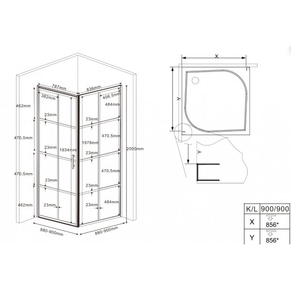 Dusjhjørne med sorte profiler | 6 mm sikkerhetsglass Dusjhjørne med sorte profiler | 6 mm sikkerhetsglass