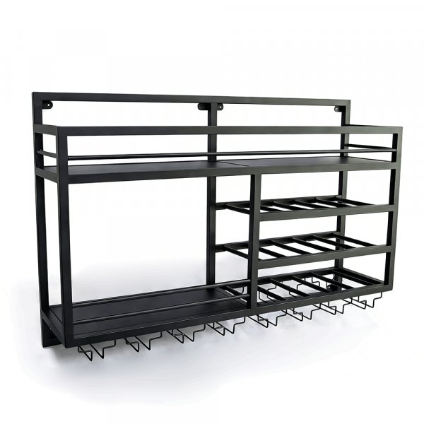 Vegghengt vinhylle | Vin- og glassoppbevaring | �pen venstre | 99 � 25 � 65 cm | Obsidian