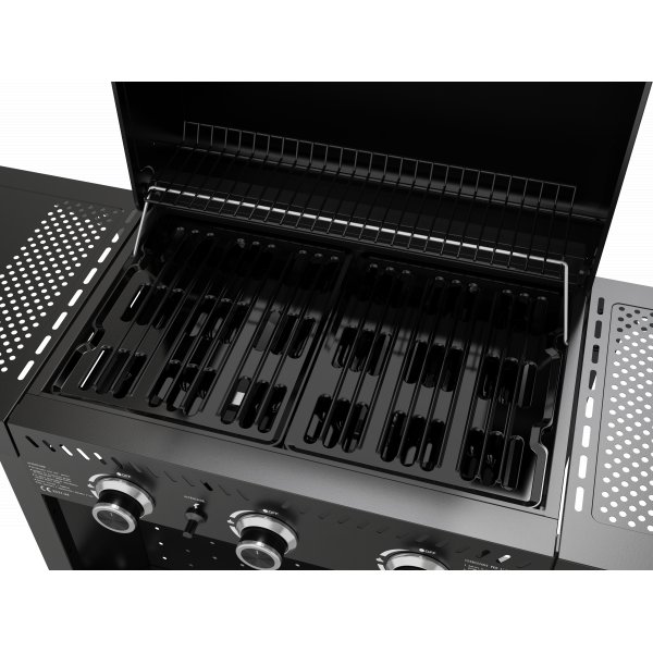 Gassgrill i st�l med termometer og varmehylle | Svart | Oklahoma