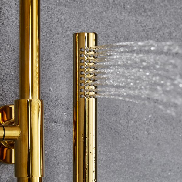 Takdusjsett i messing | 20x20 cm takdusj, h�nddusj, justerbar h�yde 83�119 cm