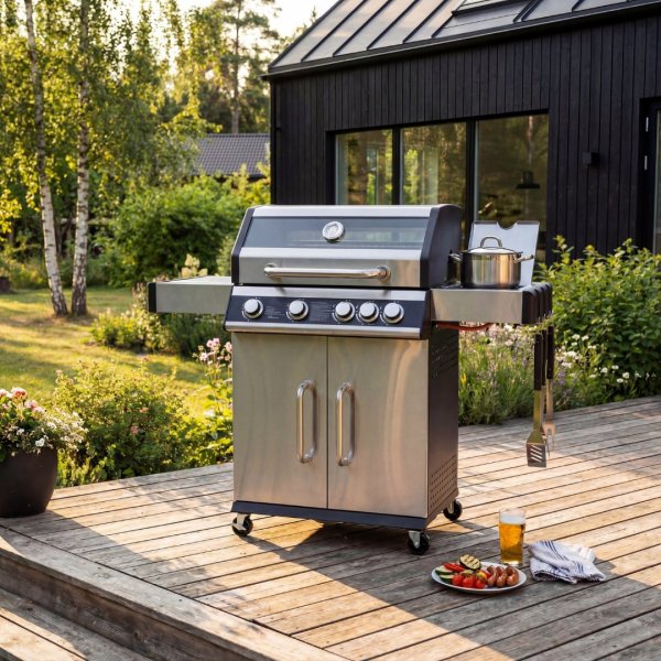 Gasgrill 14,5 kW - 4 rustfrie brennere + 1 sidebrenner - St. Louis