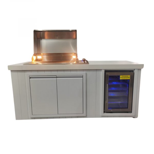 Utekj�kken med kj�leskap | Gassgrill i rustfritt st�l med granittbenkeplate (4 brennere) | Hvit | Alaska