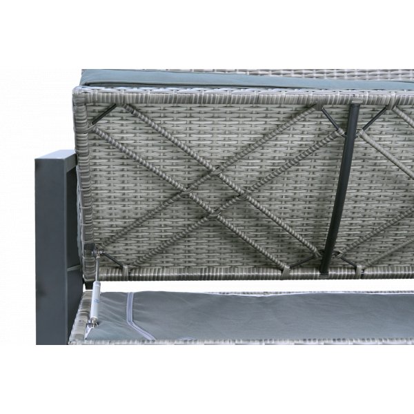 Hagebenk med oppbevaring | 165 cm | Kunstrotting grå | Puter inkludert | Boxvik Hagebenk med oppbevaring | 165 cm | Kunstrotting grå | Puter inkludert | Boxvik