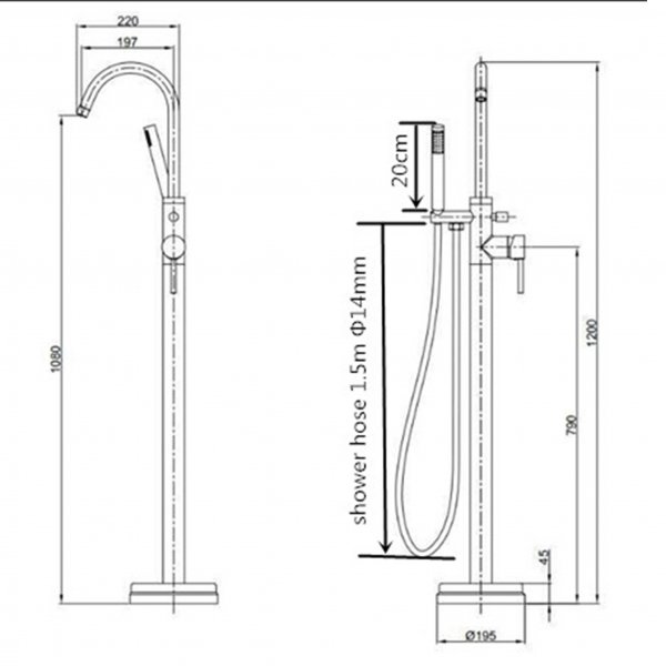 Frittstående badekarsbatteri - gulvmodell FD-2207 Frittstående badekarsbatteri - gulvmodell FD-2207
