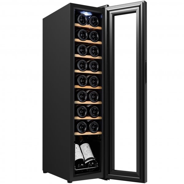 Vinkjøler for 18 flasker | Ekstra stillegående | LED-belysning | 25 cm smal Vinkjøler for 18 flasker | Ekstra stillegående | LED-belysning | 25 cm smal