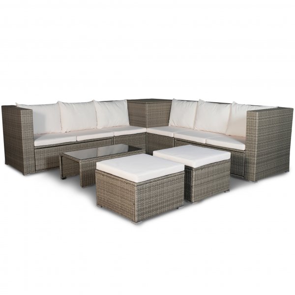 Loungegruppe i brun konstrotting med oppbevaring | Sofa og bord | Lyfco Djursvik