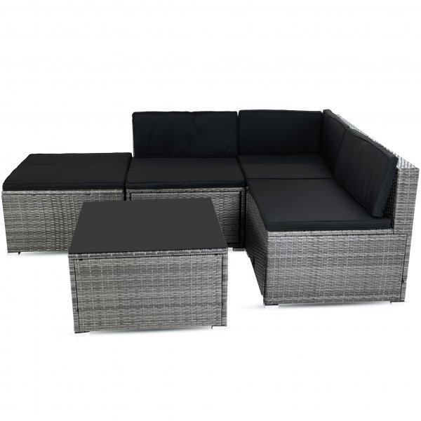 Loungemøbler i grå kunstrotting | Smart integrert oppbevaring av puter Loungemøbler i grå kunstrotting | Smart integrert oppbevaring av puter